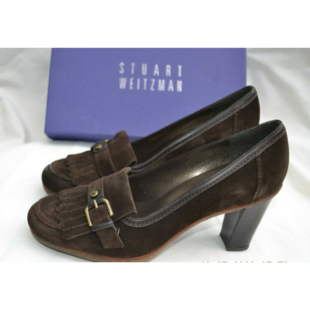 Stuart Weitzman | Brown Suede Fringe Buckle Heels Size 8.5